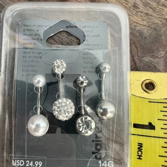 New Claire's Silver Jewel and Pearl Titanium Belly Button Ring Set 14G 1.6 mm - Picture 3 of 6